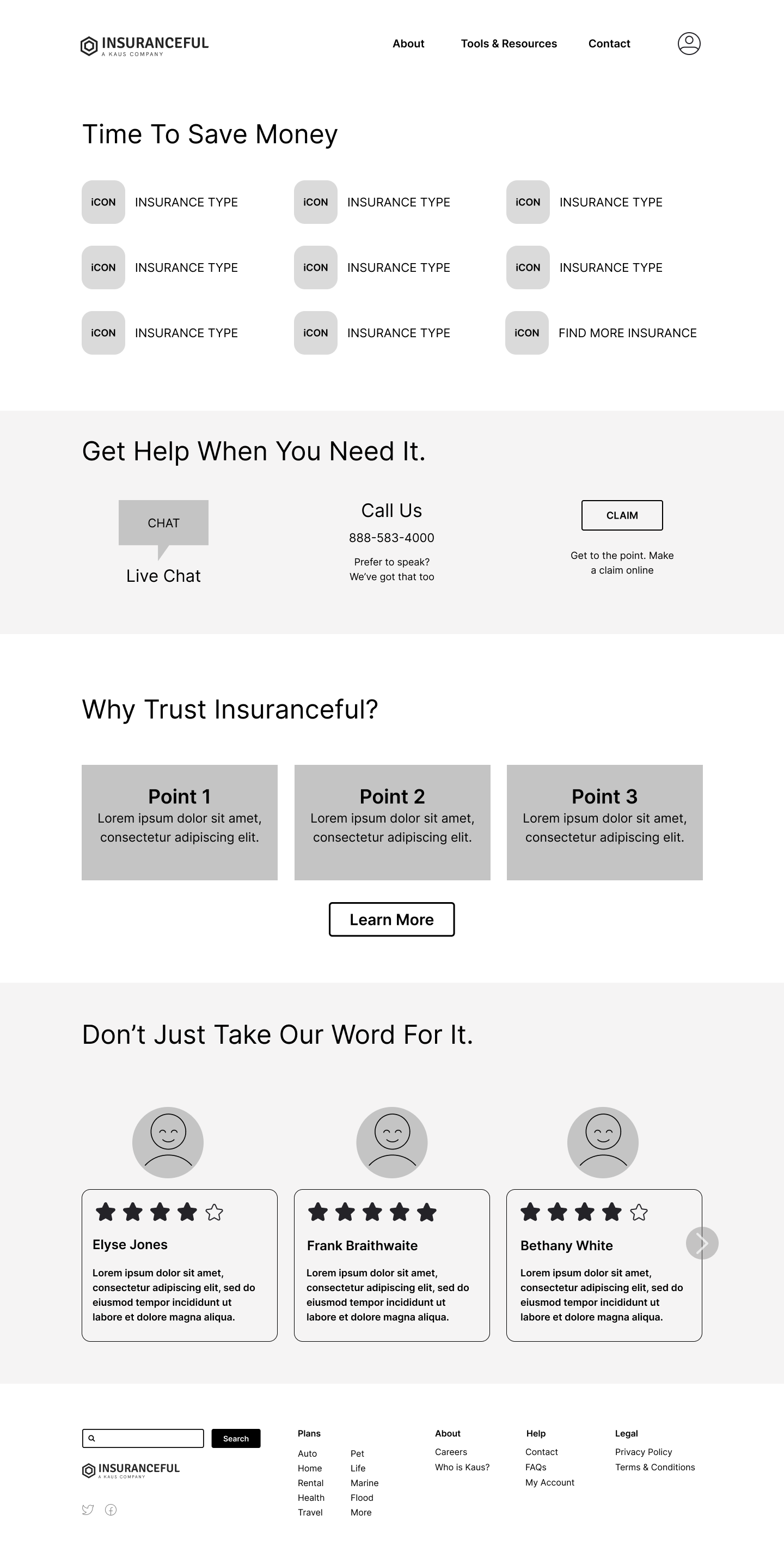 digital wireframe of insuranceful homepage design