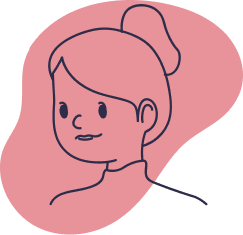 hand drawn simple image of a person with hair in a high ponytail  on a pink background