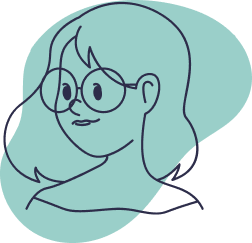 hand drawn simple image of a person with long hair and glasses on a teal background