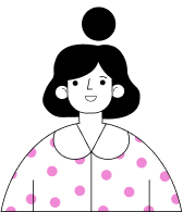 Simple cartoon-like illustration of a person in a white and pink polka dot shirt