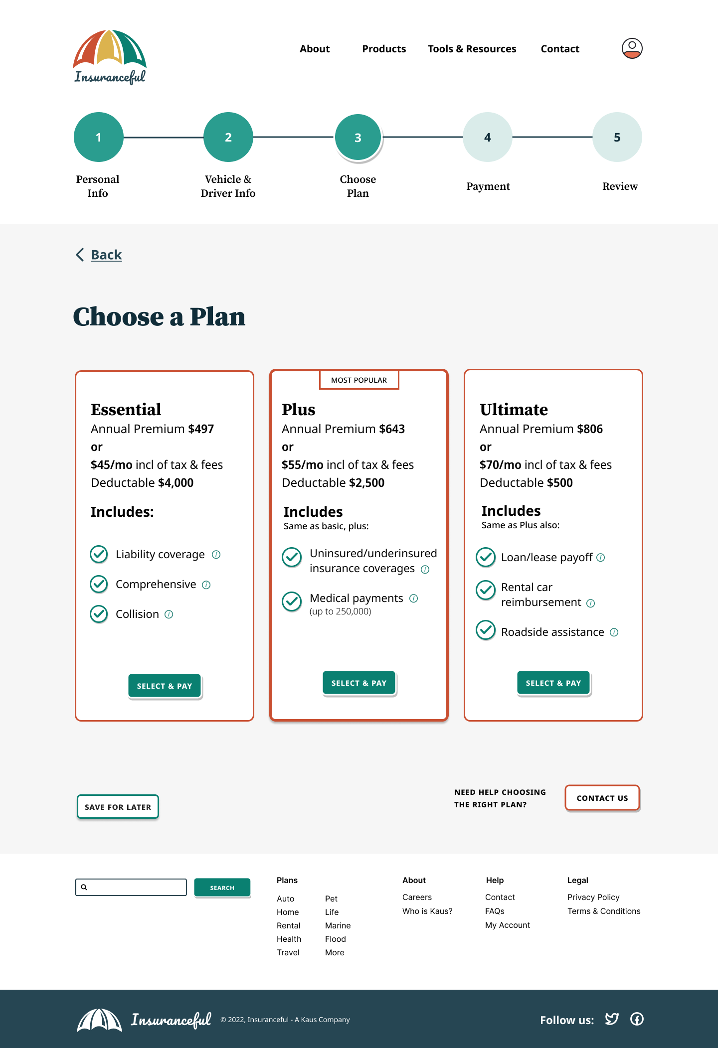 Iteration of the choose a plan page created after user testing