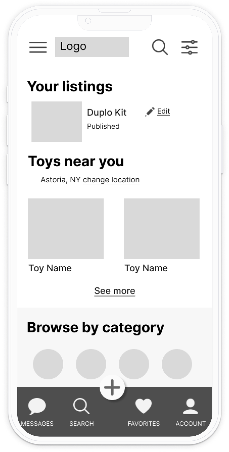 prototype of screen after listing item on toyful